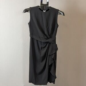 MaxMara‎ Pianoforte Dress Womens 10 Black Sleeveless Ruffle Midi Made Italy